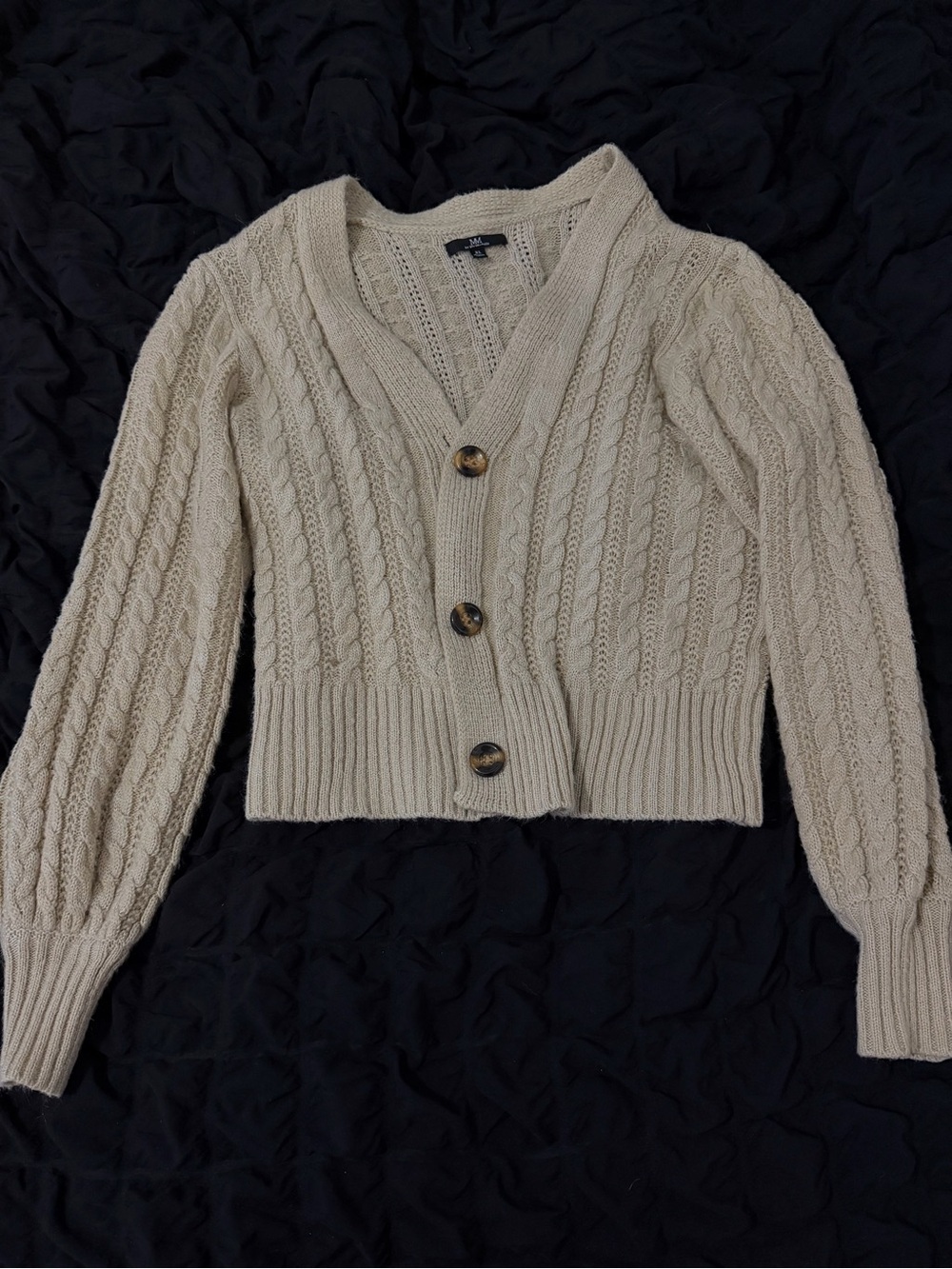 Cropped Cable Knit Cardigan Sweater in Cream